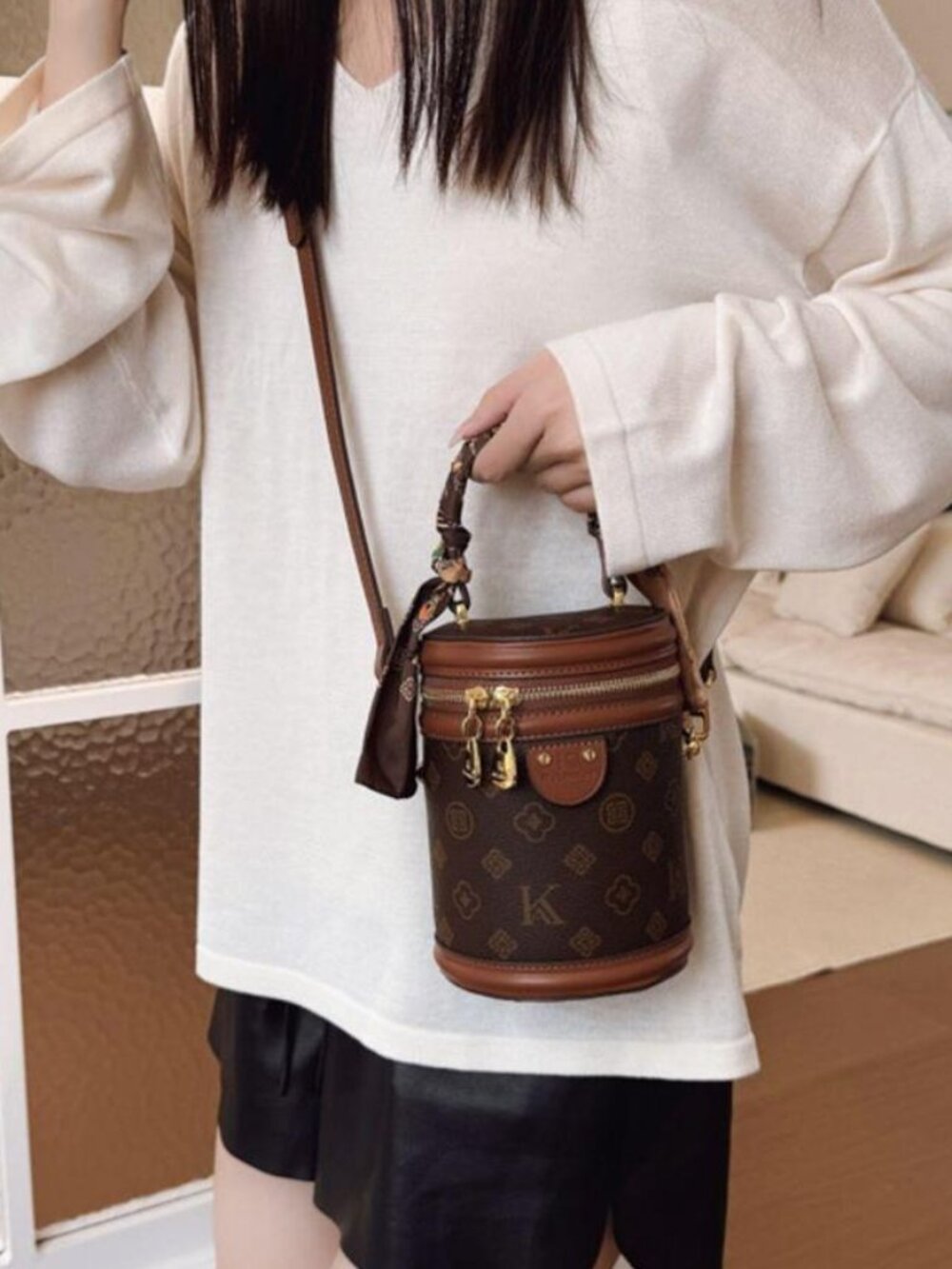 Top Handle Bucket Crossbody Bag